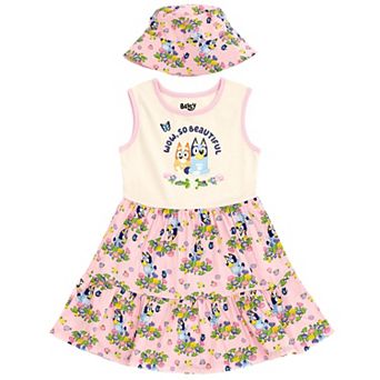 Bluey Sleeveless Dress and Sun Hat Set