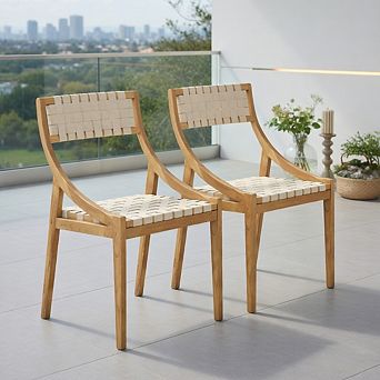 Outdoor Dining Chair with Webbing Seat and Backrest-Natural