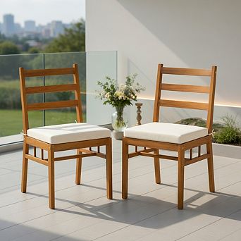 Solid Acacia Wood Patio Chair Set of 2 Armless Chair-White