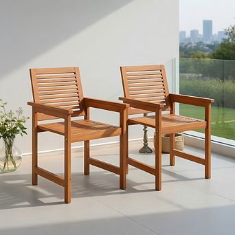 Patio Chairs Set of 2 with Inclined Backrests and Slatted Seats