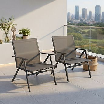 Patio Chairs Set of 2 with Breathable Mesh Fabric and Metal Frame-Gray