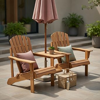 2 pc Fir Wood Adirondack Set, Center Table & Umbrella Hole