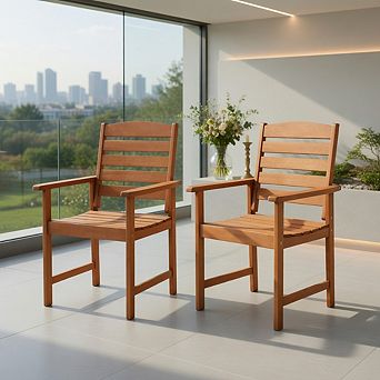 Outdoor Wooden Dining Chairs with Inclined Backrests and Slatted Seats