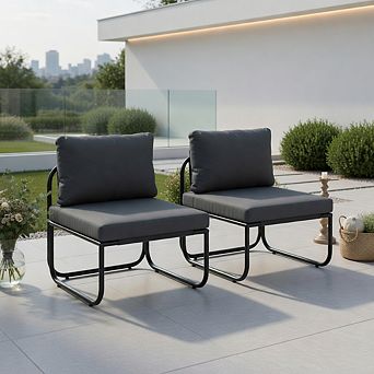Outdoor Patio Chairs Set of 2 with Removable Cushions and Adjustable Foot Pads-Gray