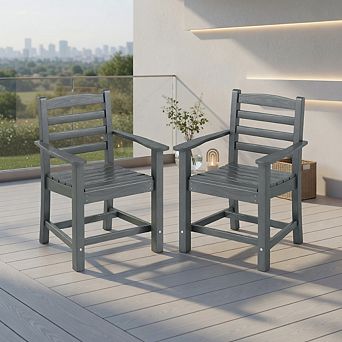 HDPE All Weather Patio Dining Chairs Set of 2 with Wide Armrests