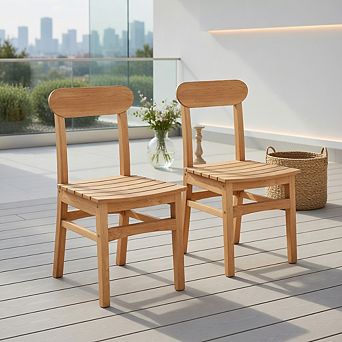 Patio Teak Wood Chair Armless Dining Chair with Slatted Seat