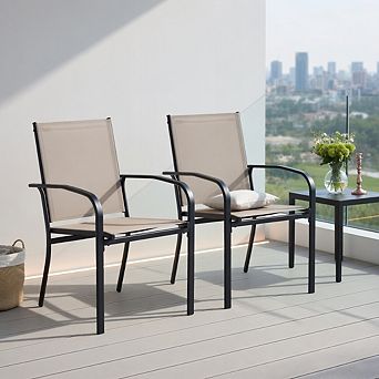 Outdoor Dining Chairs Set of 2 with High Back and Metal Frame-Light Brown
