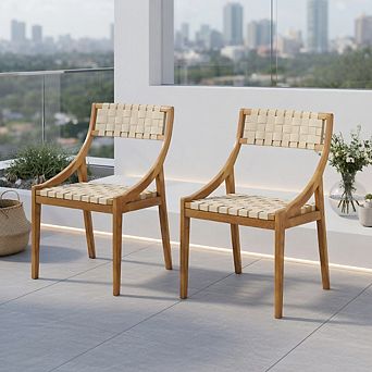 Outdoor Dining Chair Set of 2 with Webbing Seat and Backrest-Natural