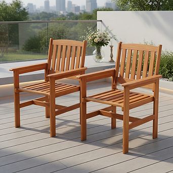 Wooden Patio Chairs Set of 2 with Inclined Backrests