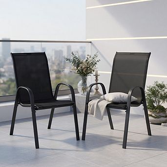 Set of 2 Stackable Patio Dining Chairs Set with Armrest