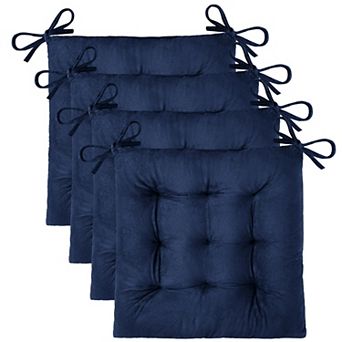 4 Pack Velvet Square Chair Cushions with Ties, 15.5x15.5 Inch, 2.5" Thick Soft Seat Pads