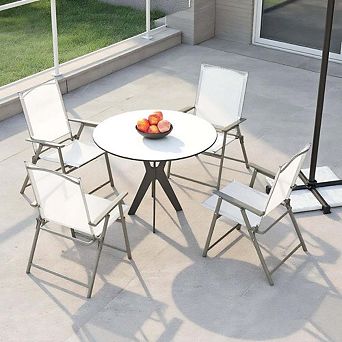 4 Pack Foldable Patio Dining Chairs with Rustproof Metal Frames, White Outdoor Set