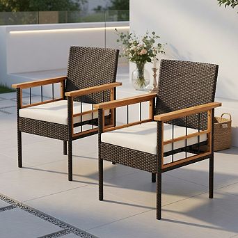Patio Dining Chairs Set of 2 with Soft Cushions-White
