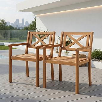 Outdoor Garden Acacia Wood Patio Dining Chairs for Porch-Set of 2