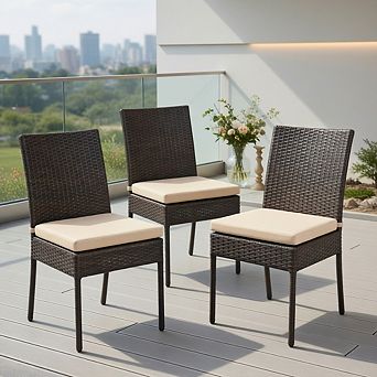 Set of 4 Patio Rattan Wicker Dining Chairs Set with Soft Cushions- Brown