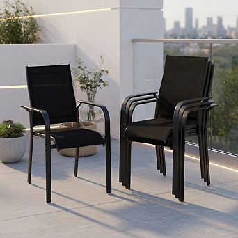 Patio Dining Chairs Set of 2/4/6 Stackable Outdoor Armchairs with Metal Frame-Set of 4