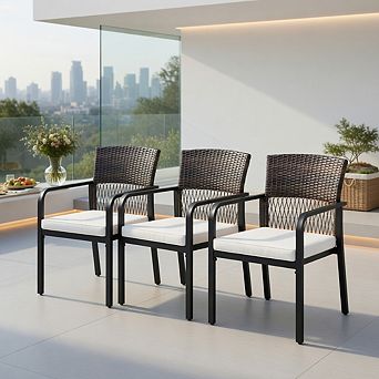 Outdoor Dining Chairs Set of 4 with Padded Cushion and Adjustable Feet for Patio-Beige