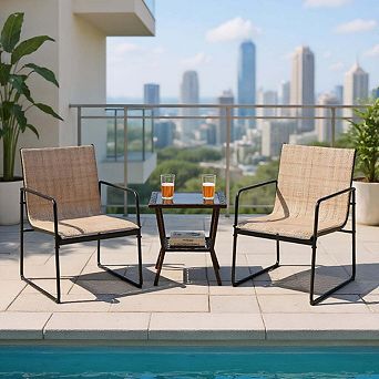 2 Pack Patio Dining Chairs with Breathable Seat Back, Brown Backyard Furniture