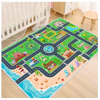Kids Car Rug Play Mat City Road Traffic Educational Non Slip Carpet for Playroom Classroom