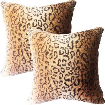 Faux Fur Leopard Print Throw Pillow Covers 18x18 Set of 2 Soft Plush Decorative Cushion Cases