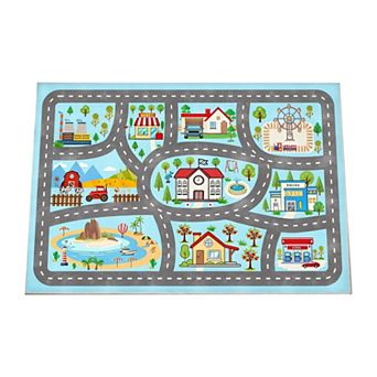 Kids Town Play Rug 31"x47" Non-Slip Road Traffic Car Playmat Washable Educational Carpet