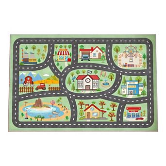 Kids Town Play Rug 31"x47" Non-Slip Road Traffic Car Playmat Washable Educational Carpet