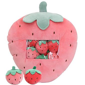 Cute fruits Throw Pillow with 8 Removable Stuffed Toys Soft Plush Gift for Teens Kids Home Decor