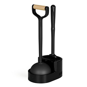 Toilet Brush and Plunger Set with Holder, Heavy Duty Plunger, Curved Brush Head for Deep Cleaning