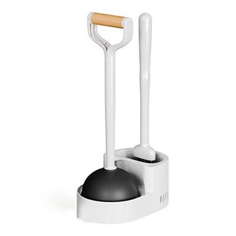 Toilet Brush and Plunger Set with Holder, Heavy Duty Plunger, Curved Brush Head for Deep Cleaning