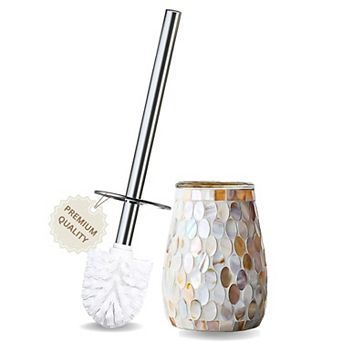 Modern Toilet Brush Holder Set Mosaic Glass Stainless Steel Bathroom Accessory