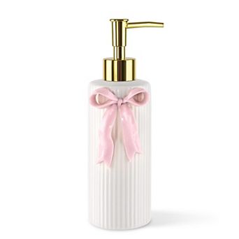 Ceramic Soap Dispenser Hand Lotion Liquid Refillable Kitchen Bathroom Decorative Ribbon