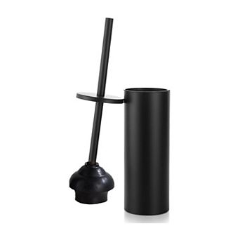 Metal Toilet Plunger with Holder, Heavy Duty Rubber Head, Compact Bathroom Drip Cup Design
