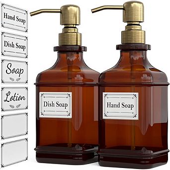 2 Pack Glass Soap Dispenser 18 Oz Antique Design Thick Glass with Rust Proof Stainless Steel Pump