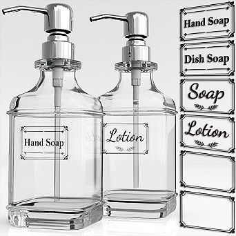 2 Pack Glass Soap Dispenser 18 Oz Antique Design Thick Glass with Rust Proof Stainless Steel Pump