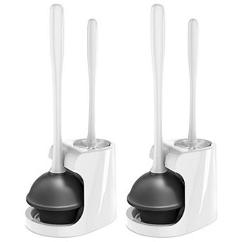 Toilet Plunger and Bowl Brush Combo with Holder 2 Sets Heavy Duty Bathroom Cleaning Set