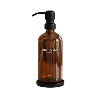 Glass Dish Soap Dispenser Kitchen Sink Set Pump Tray 16oz Glass Bottle Stainless Steel Pump