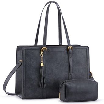 Women Laptop Tote Bag 15.6 Inch Vintage PU Leather Work Bag with Clutch Purse Large Capacity