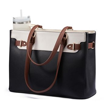 Laptop Tote Bag for Women Work Teacher Large Cup Holder Waterproof Leather 15.6 Inch