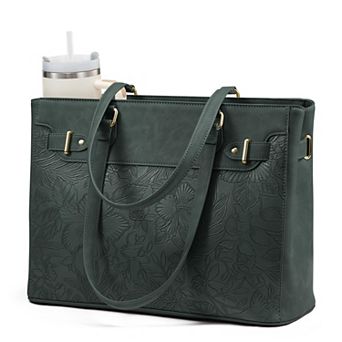 Laptop Tote Bag for Women Work Teacher Large Cup Holder Waterproof Leather 15.6 Inch