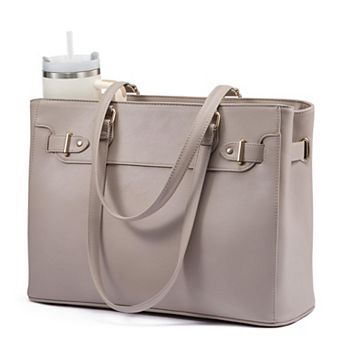 Laptop Tote Bag for Women Work Teacher Large Cup Holder Waterproof Leather 15.6 Inch