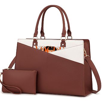 Laptop Tote Bag with Small Clutch for Women Leather Business Office Work Briefcase Fit 15.6 Inch