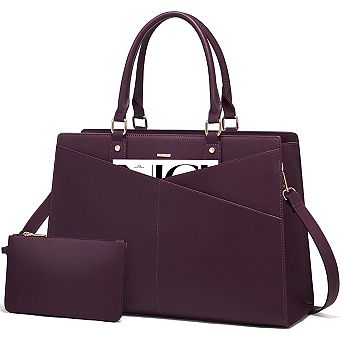 Laptop Tote Bag with Small Clutch for Women Leather Business Office Work Briefcase Fit 15.6 Inch