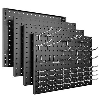 4 Pack Metal Pegboard Panels With 50 Hooks Wall Organizer Heavy Duty Garage Tool Storage Home Office