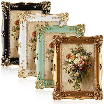 4 Pack 5x7 Carved Vintage Picture Frames Multicolor Ornate Photo Frames with Cover for Wall Tabletop