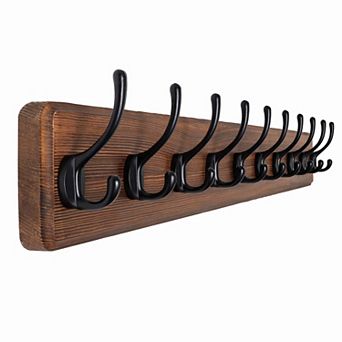 Wall Mounted Coat Rack 38.6" Pine Solid Wood 10 Hooks Heavy Duty Entryway Hanger