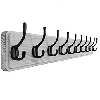 Wall Mounted Coat Rack 38.6" Pine Solid Wood 10 Hooks Heavy Duty Entryway Hanger