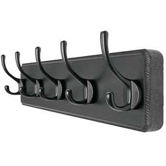 Coat Rack Wall Mount 17.4" Solid Pine 5 Dual Hooks Heavy Duty Wooden Hook Rail Rustic Farmhous