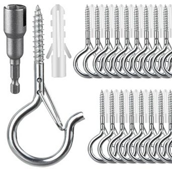 24 Q-Hanger Hooks Screw Outdoor String Lights Safety Buckle Design Cup Eye Hook Hanging Plants Wind