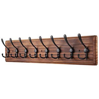 Coat Rack Wall Mount Wooden Heavy Duty 8 Triple Hooks Hanging Coats Jacket Hat Clothes