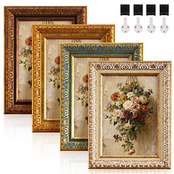 4 Pack Ornate Vintage Picture Frames 5x7 / 8x10 Inch Wall Tabletop Display with Clear Cover